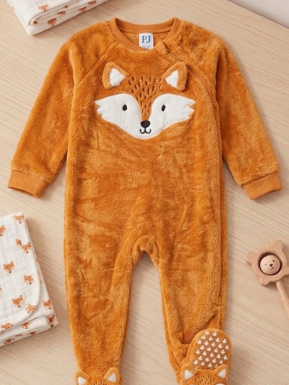 The Children's Place Plush Fox Footie in Amber Orange